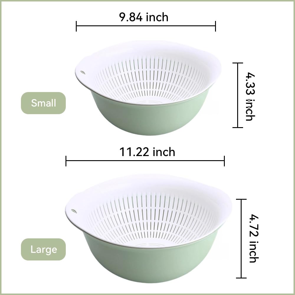 LUMUMIX Colander Bowl Set of 2, Nesting Large Capacity Plastic Food Strainer for Pasta, Vegetables and Fruits Washing Draining Basket, Space Saving, BPA Free