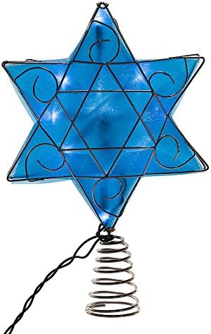 Kurt Adler Ul 10 Light LED Silver and Blue Hanukkah Star Shimmer Treetop