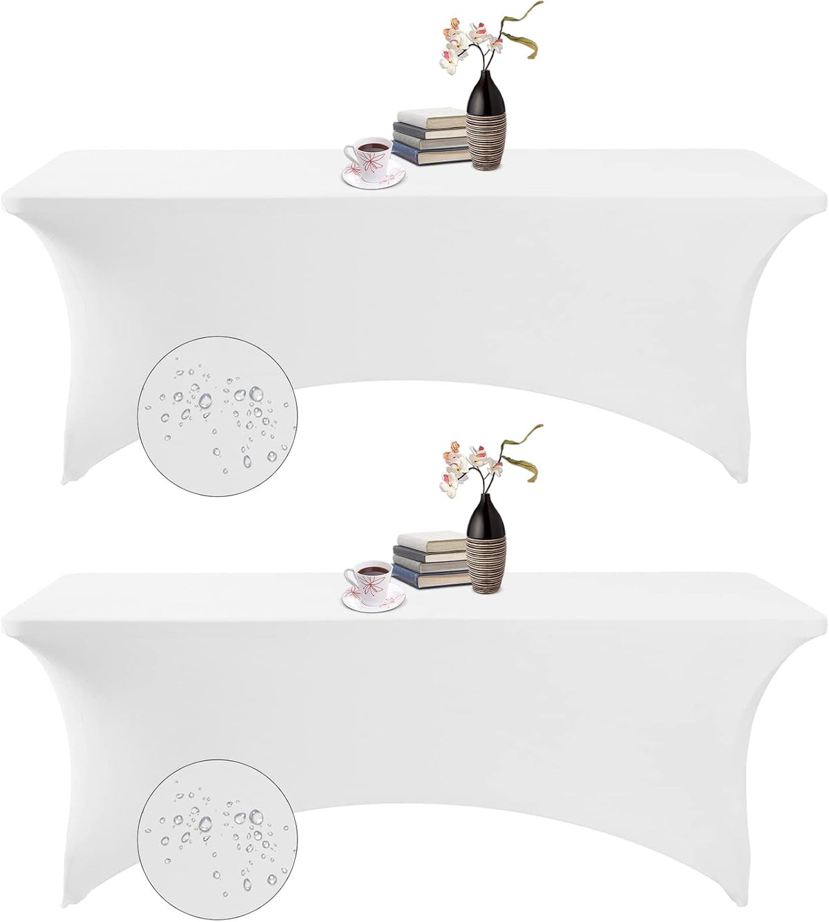 2Pack Spandex Waterproof Table Covers 8ft，Spandex 8ft Waterproof Table Cover for Party,Wedding, Banquet, and Events(White)