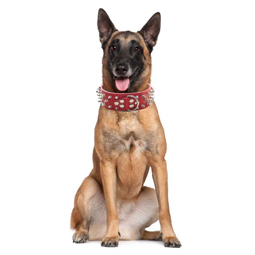 Serijoars Spiked Studded Dog Collar, PU Leather Dog Collar, Adjustable Pet Collars for Medium or Large Breed Pet (M, Pink)