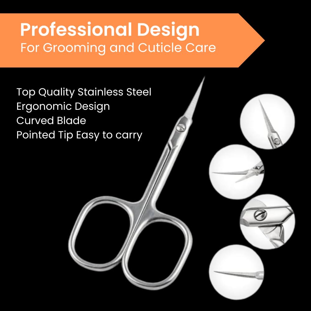 GENERIC Xios Cuticle Scissors Fine Curved Blade Effetient Slim Manicure Scissors for Cuticles Professional Small Scissors with Precise Pointed Tip for Eyebrow Eyelash and Dry Skin (Classic), Silver