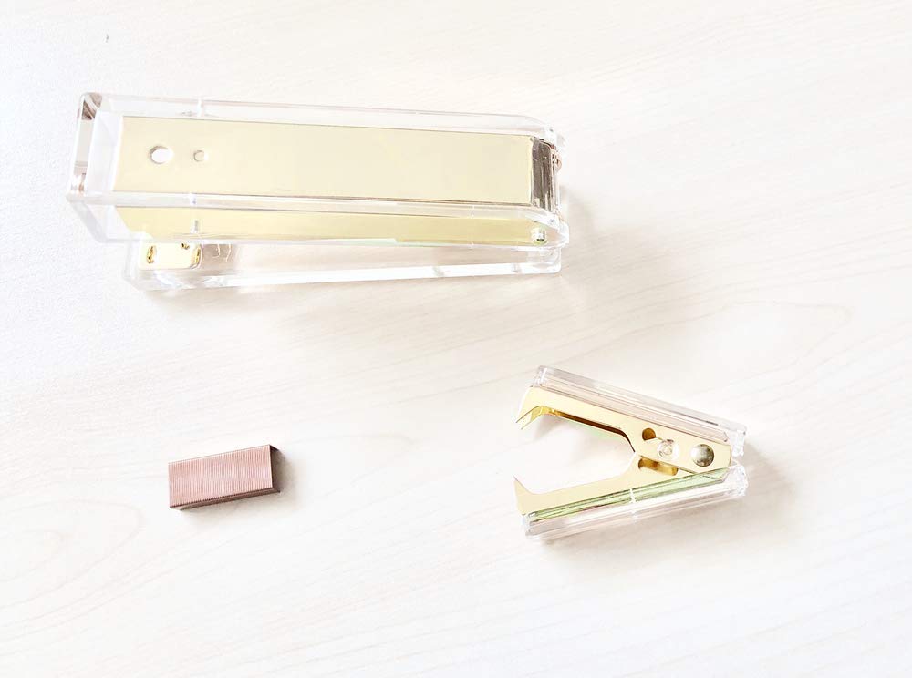Office Stapler Staples Remover Set, Clear Acrylic Dark Gold Tone Desk Executive Manual Staplers and Staple Remover Tool for Desktop Accessories Supplies