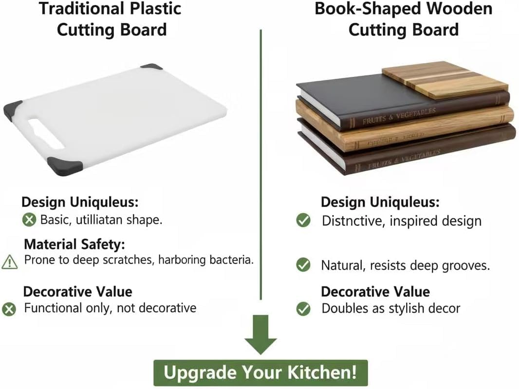 wood cutting board, 3-Piece Book Shaped Cutting Boards with Stand, Solid Walnut & Acacia Wood, Labeled Cheese & Fruit Boards, Kitchen Gift Idea