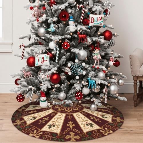 Christmas Cross Christmas Tree Skirt Xmas Tree Skirt, Winter Christmas Tree Mat for Home Party Holiday Indoor Outdoor Decorations