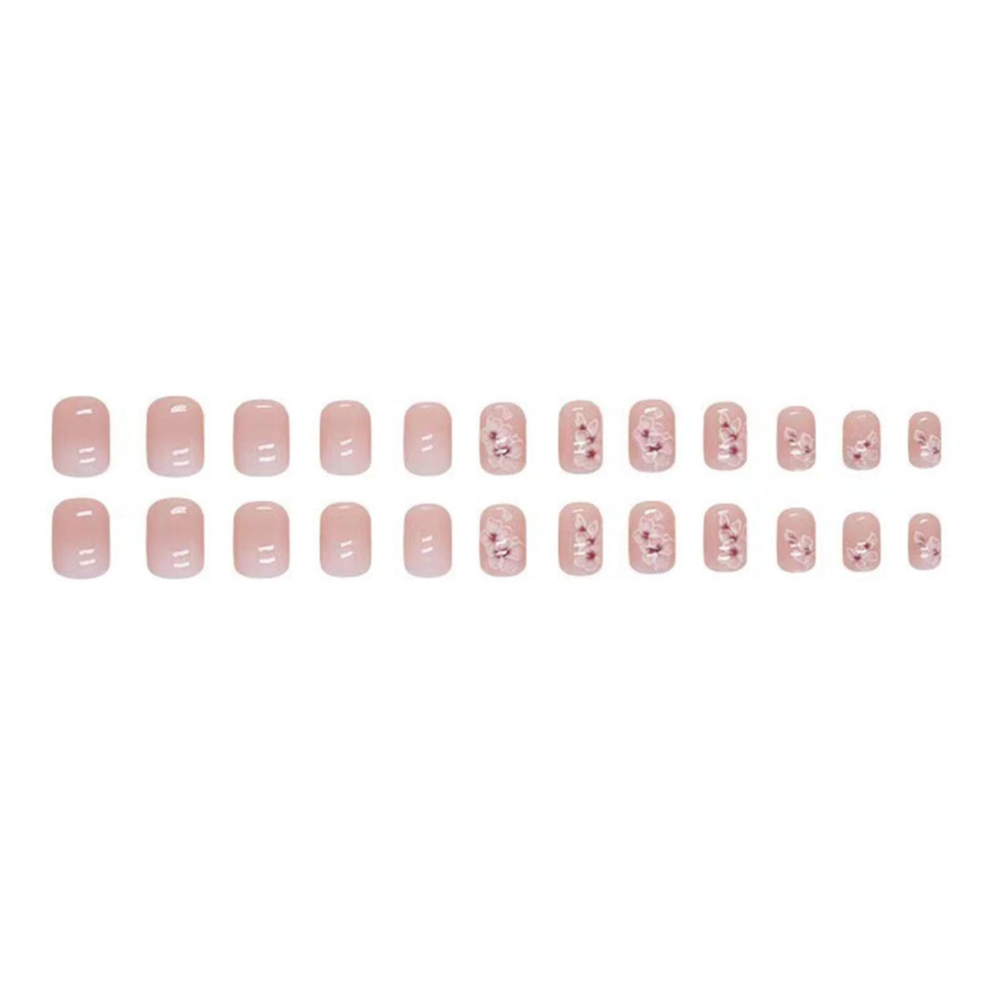 WAFOLOZE Nail Press ons,White Ombre Short Square Press on Nails Fake/False Nail with Flower Press ons Designs Gloss Acrylic Artificial Stick on Nails for Women 24Pcs