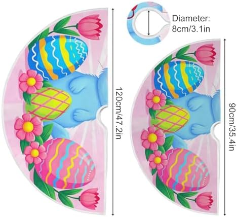 Blue Bunny Easter Eggs Christmas Tree Skirt 47.2 Inches Pink Flowers Butterflies Rabbit Xmas Tree Skirts Floor Door Mat Decorations for Holiday Party Indoor Outdoor Home Office Christmas Day Ornaments