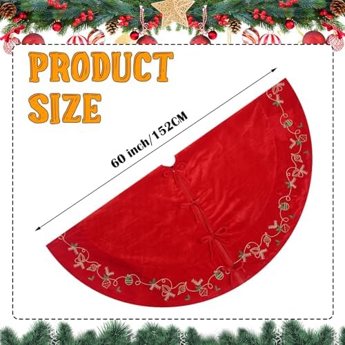 VioraWhite Christmas 60 Inch Red Velvet Tree Skirt Embroidered Xmas