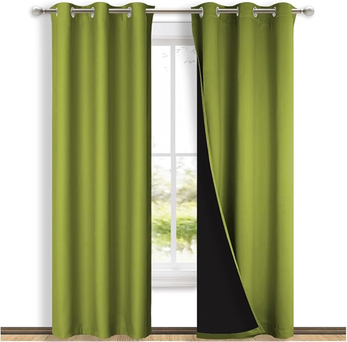 NICETOWN Full Shade Curtain Panels, 37" Wide x 80" Long, Fresh Green, Pair of Thermal Insulated & Energy Efficiency Blackout Drapes for Living Room, Lined Silky Performance Window Dressing
