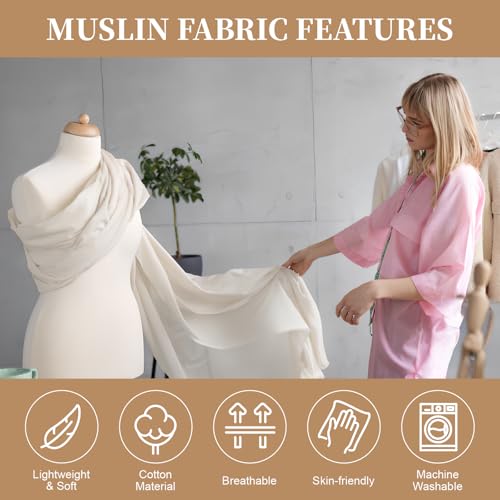 PEASUG 100% Cotton Muslin Fabric, 63 Inch X 2 Yards Unbleached Muslin Fabric by The Yard, Medium Weight Draping Fabrics Suitable for Sewing Embroidery, Garments, Crafts Material-Natural - color: Natural Unbleached, size: 2 Yards
