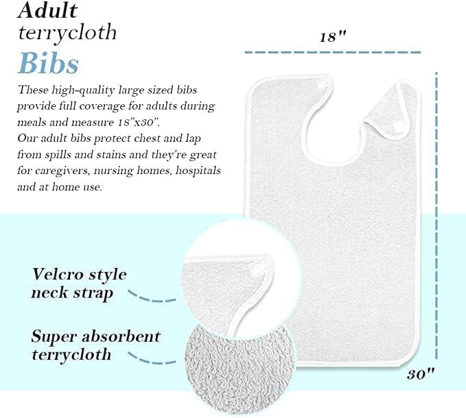 Avalon Towels Adult Bibs for Women 100% Cotton Bib for Adults for Eating - Terry Cloth Adult Bibs for Men Clothing Protectors