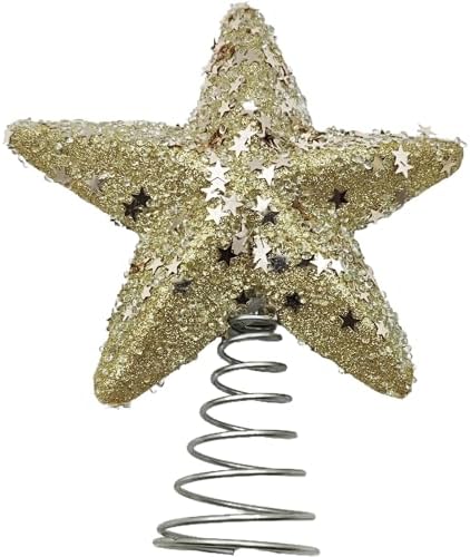 Christmas Glitter Star Tree Topper Christmas Tree Topper Decorations - 5.3 x 4.3 Inch, Champagne