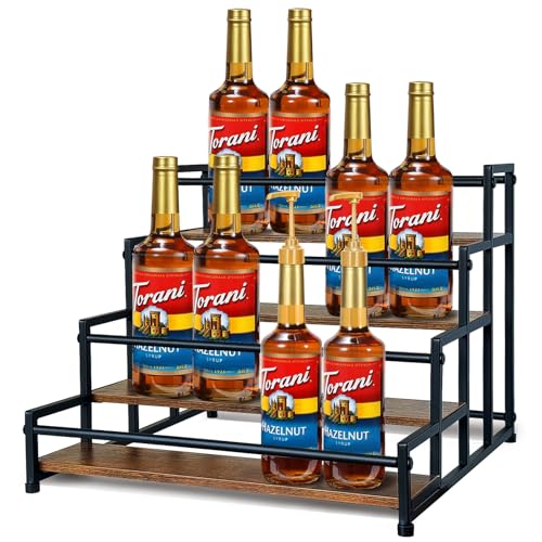 Klxuyuo 4-Tier Coffee Syrup Rack for 20 Bottles (750ml)–Sturdy Coffee Syrup Organizer Holder for Kitchen, Café, Office - size: Large 4 tier