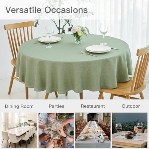 maxmill Linen Textured Tablecloth Spill-Proof Stainproof Wrinkle Free Washable Fabric Table Cloth for Circular Table Cover, Dining Room Buffet Banquet Party Holiday Dinner, Round 70 Inch Sage Green - color: Sage Green, size: 70" (Round)