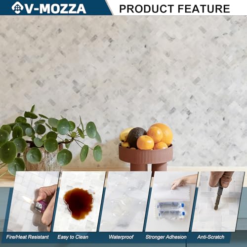 5-Sheet 3D Herringbone Peel and Stick Stone Tiles, Genuine Marble Self Adhesive Backsplash, Waterproof Heat Resistant for Kitchen Bathroom Fireplace, Mixed Gray (Covers 4.5 Sq Ft)