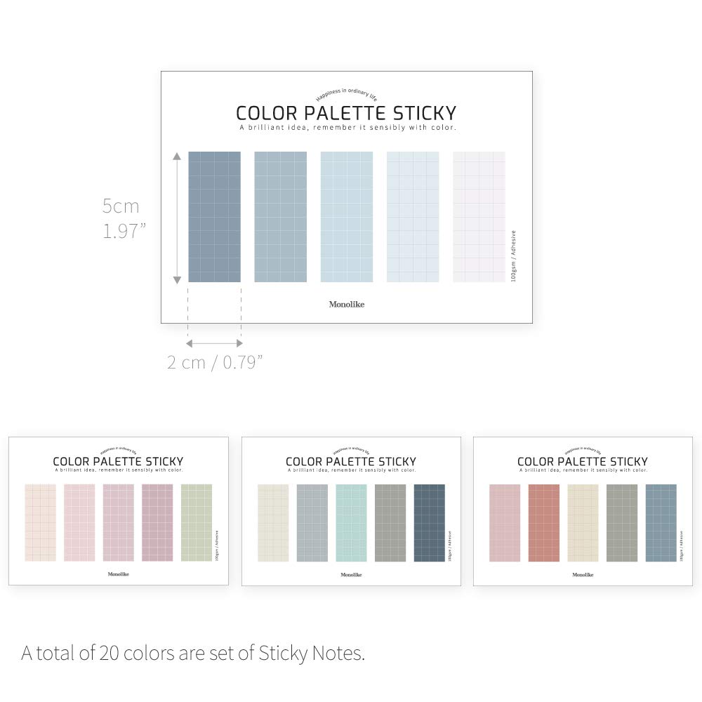 Monolike Color Palette Sticky Grid 500 D Set 4p - Self-Adhesive Memo Pad 30 Sheets