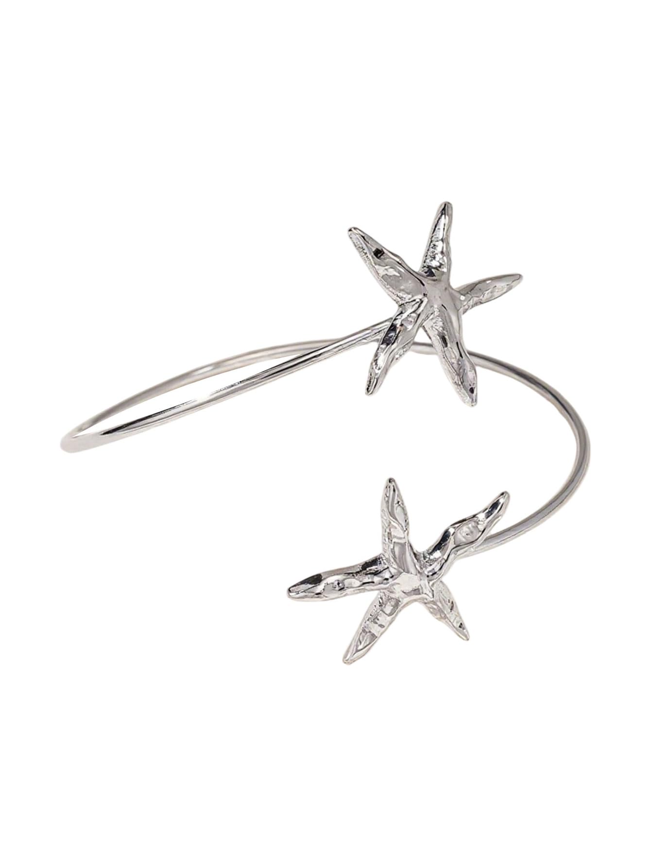 MakeMeChic Beach Gold Arm Cuff Jewelry for Women Bangle Band Armlet Flower Upper Arm Cuff Bracelet Summer Beach Essentials Silver Starfish One-Size