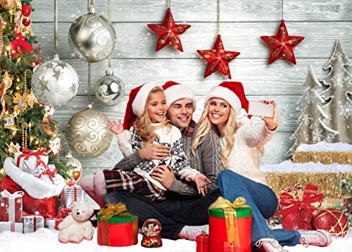 CHAIYA 12X10FT Christmas Backdrop White Wood Floor Photography Backdrop Winter Snow Christmas Balls Xmas Tree Gift Family Party Photo Background New Year Party Decoration CY194 - size: 12′x10′