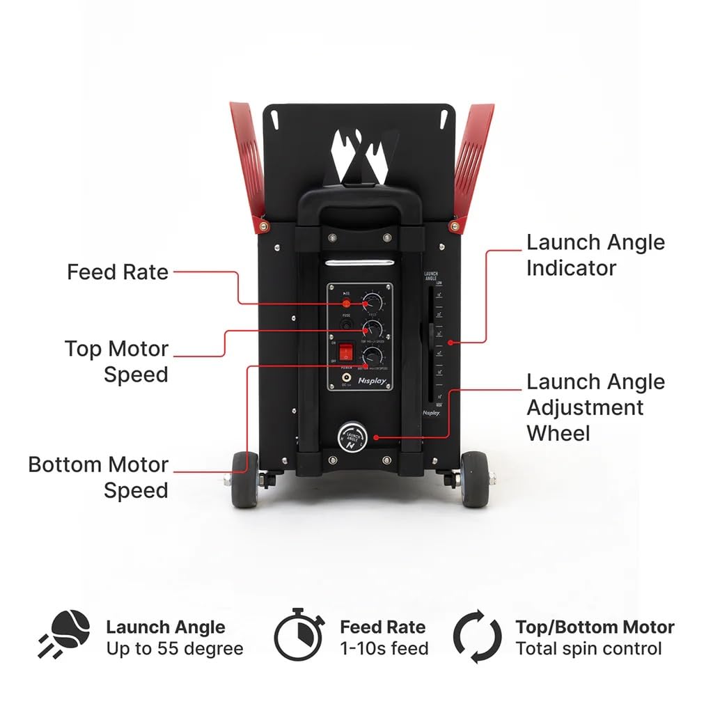 Nisplay Portable Tennis Ball Machine (26lbs) - Dual Motor for TopSpin and Backspin, 80+ Balls, Max 68MPH, 4+ Hours Play with External Lithium Battery (Ball Machine Only)