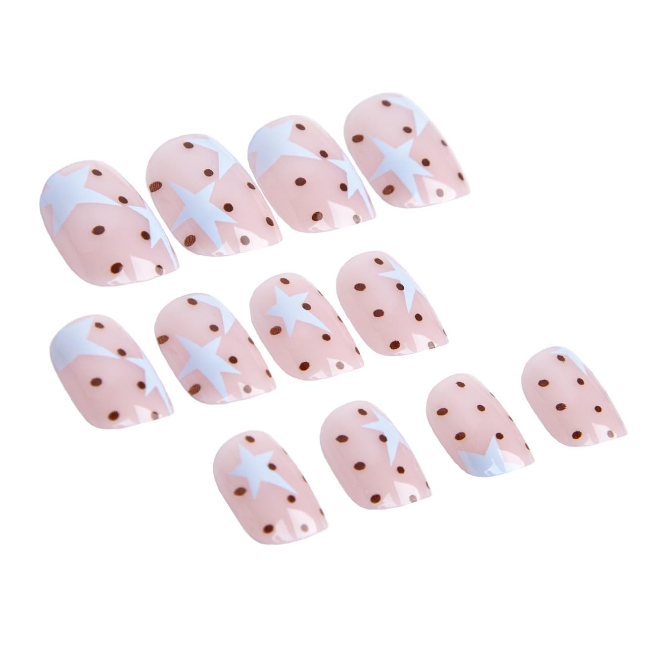 CTTHNBD Short Press on Nails - Square Fake Nails with Blue Star Design - Polka Dot False Nails Press ons - for Women 24 Pcs