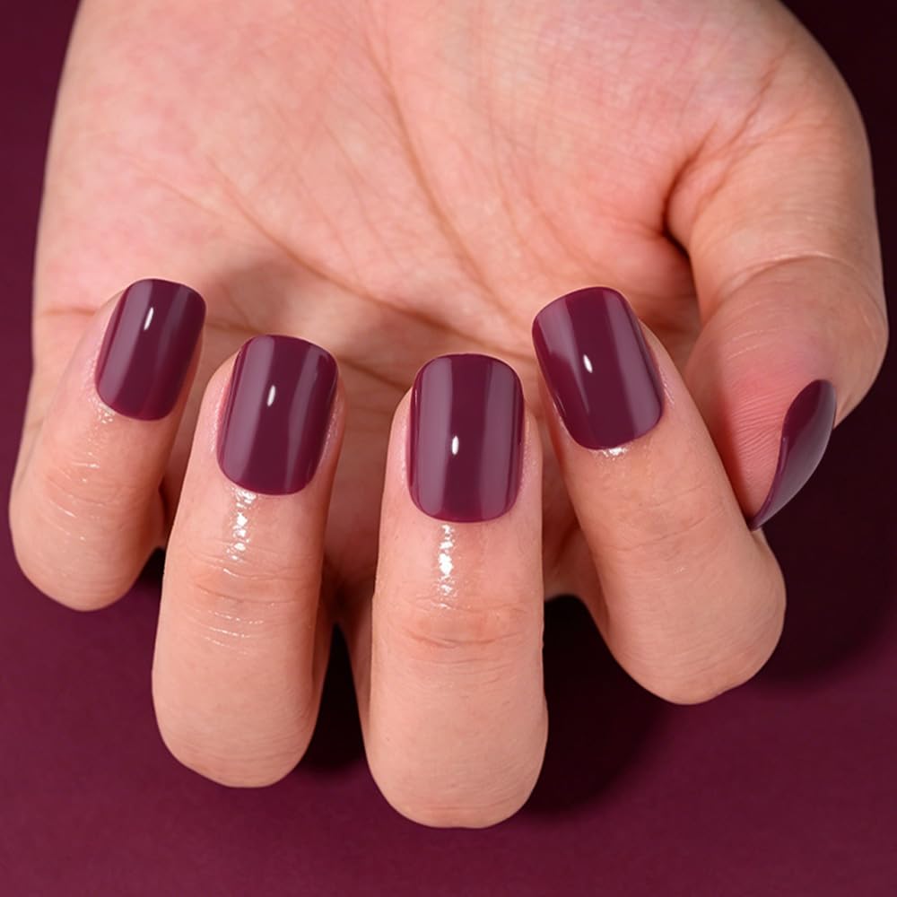 evpct Maroon Red Glossy Squoval Short Press on Nails for Women, Red Extra Short Squoval No Glue Stick on Nails with Kit, Reusable Full Cover Soft Press on Acrylic Fake Nail Salon-quality Perfectly Fit