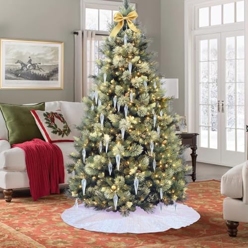 Poise3EHome Iridescent White Christmas Tree Skirt,36 Inch Sequin Tree Skirt
