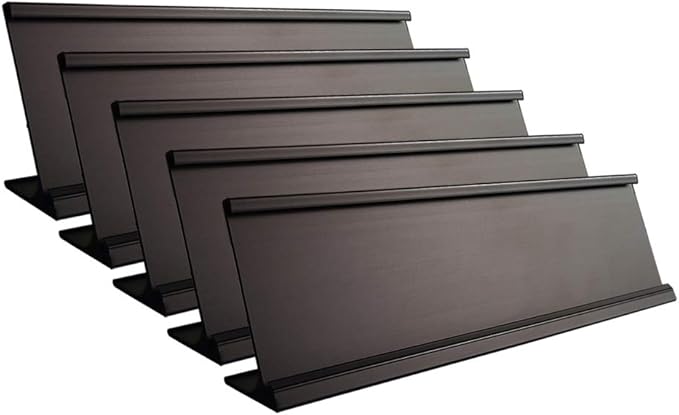 2" x 8"Aluminum Desk Name Plate Holder, Office Business Desk Sign Holder Desktop-5 Pack (Black)