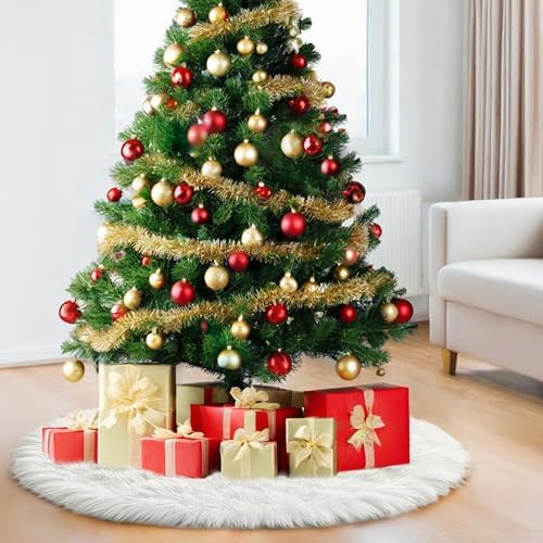 60 Inch Faux Fur Christmas Tree Skirt, Extra Large Fluffy Xmas Tree Skirt for 6 to 9 FT Christmas Trees, Thicker Plush Christmas Decorations