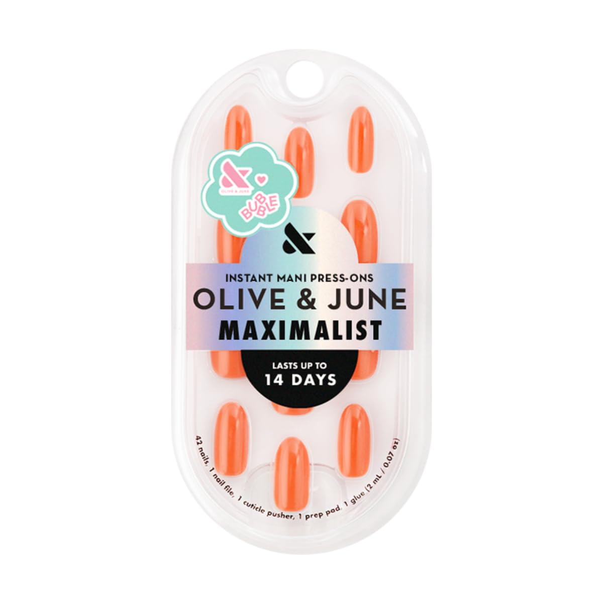 Olive & June Maximalist Instant Mani Press-On Nails (Glue) | 42 Fake Nails, 21 Sizes | Non-Toxic, Long-Lasting Big, Bold Gorgeous Realistic Look | Salon-Quality | Medium, Oval | Bounce Back Chrome