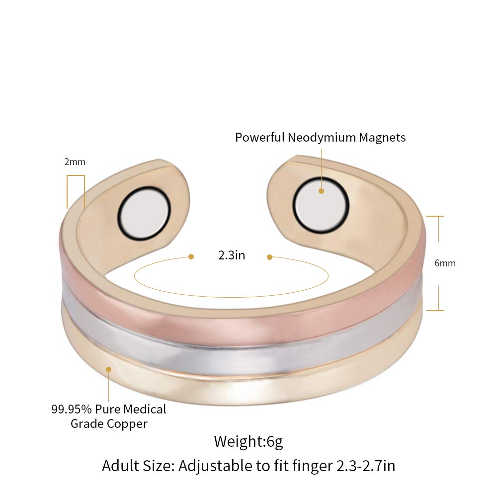 EnerMagiX Copper Rings for Women, 2.3inch Tricolor Gold Pure Copper Applicable 3PCS Suit Ring, with Magnet Mother's Day Gift