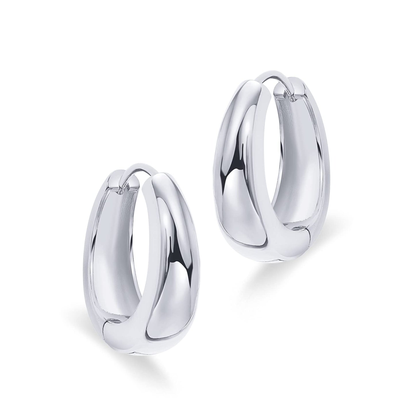 PAVOI Rhodium Plated 925 Sterling Silver Post Small Chunky Hoops Earrings - Thick Lightweight Gold Hoop Earrings for Women