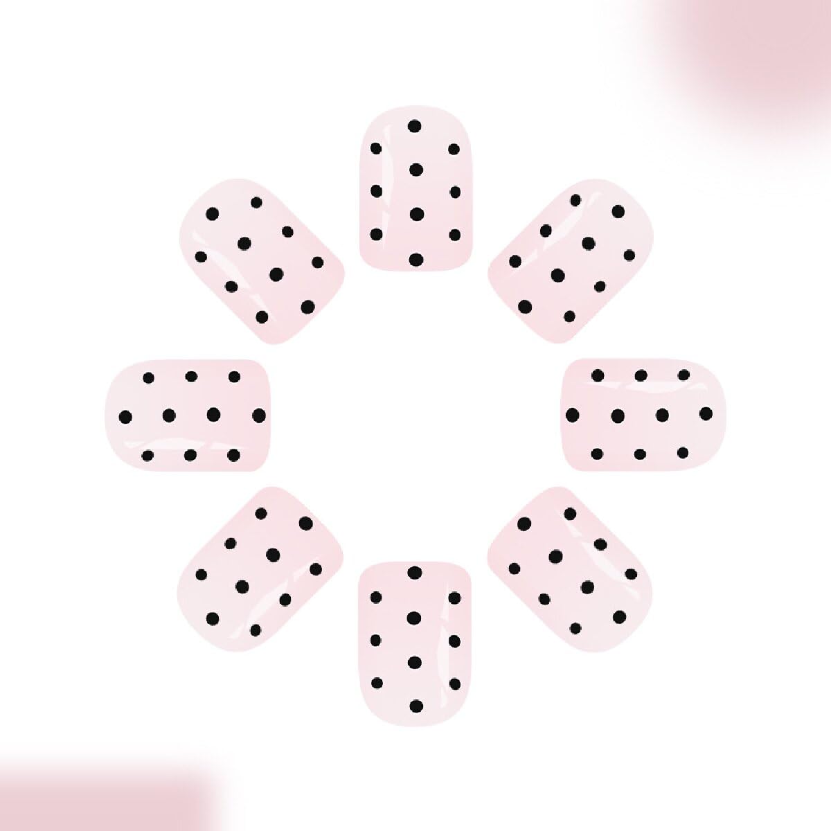 Square Press on Nails Short Pink Fake Nails with Black Spot Design Full Cover Glossy Stick on False Nails for Women 24 Pcs