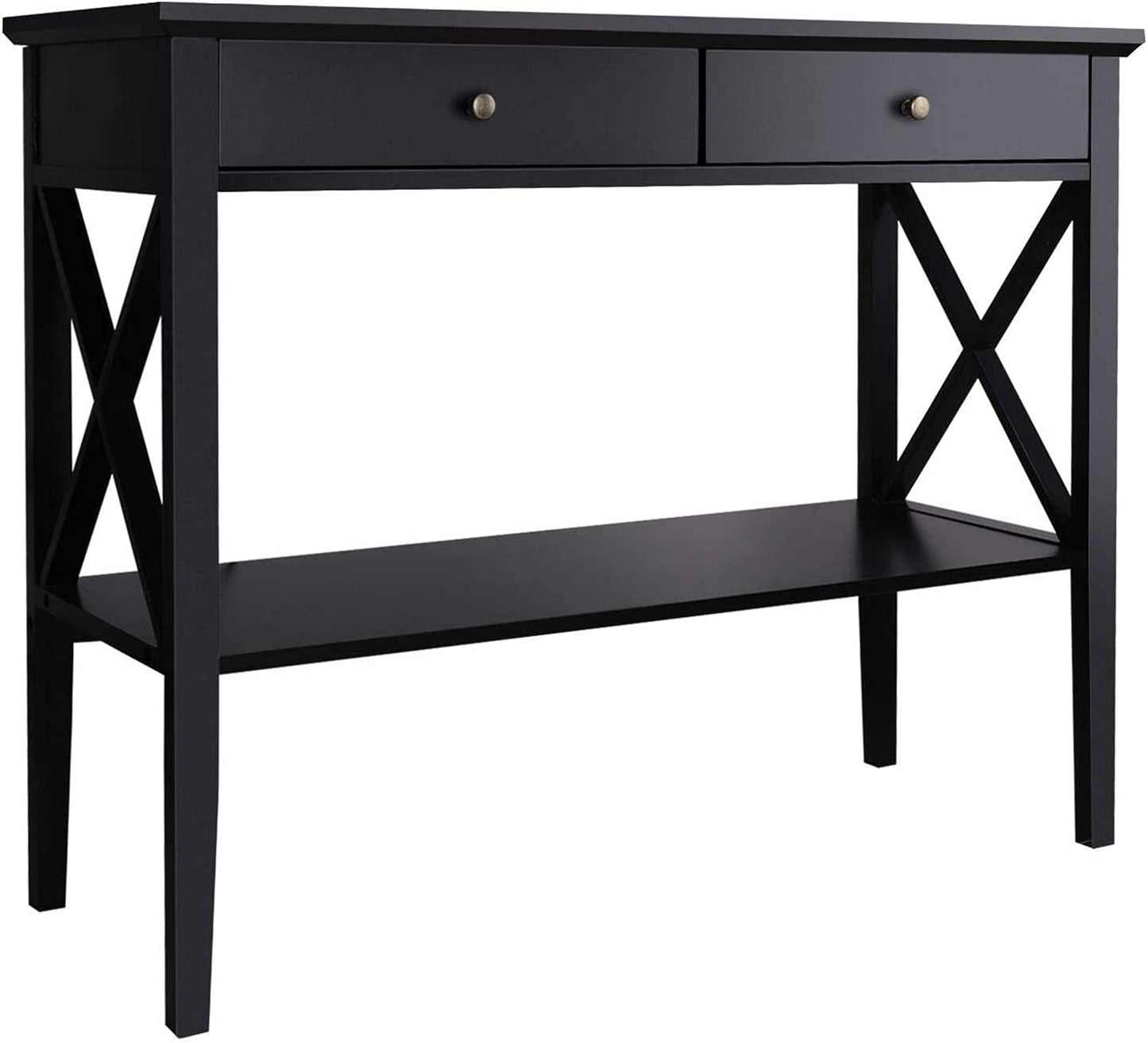 ChooChoo Console Table with Drawers, Narrow Wood Accent Sofa Table Entryway Table with Storage Shelf for Entryway, Front Hall, Hallway, Living Room, Black