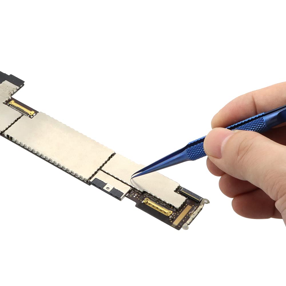 Precision Titanium Alloy Tweezers for Electronics Repair Non-magnetic Non-slip Jump Wire Microscope Tweezers for Micro Soldering Work PCB Motherboard Repair (Curved Tip)