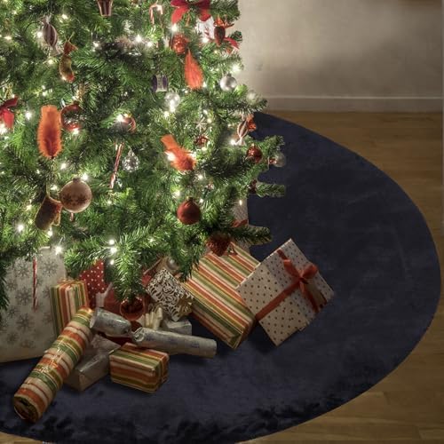 Christmas Tree Skirt 56 inch, Black Plush Christmas Tree Skirt, for Family Christmas Decoration, Christmas Party Decoration(Black???Large)