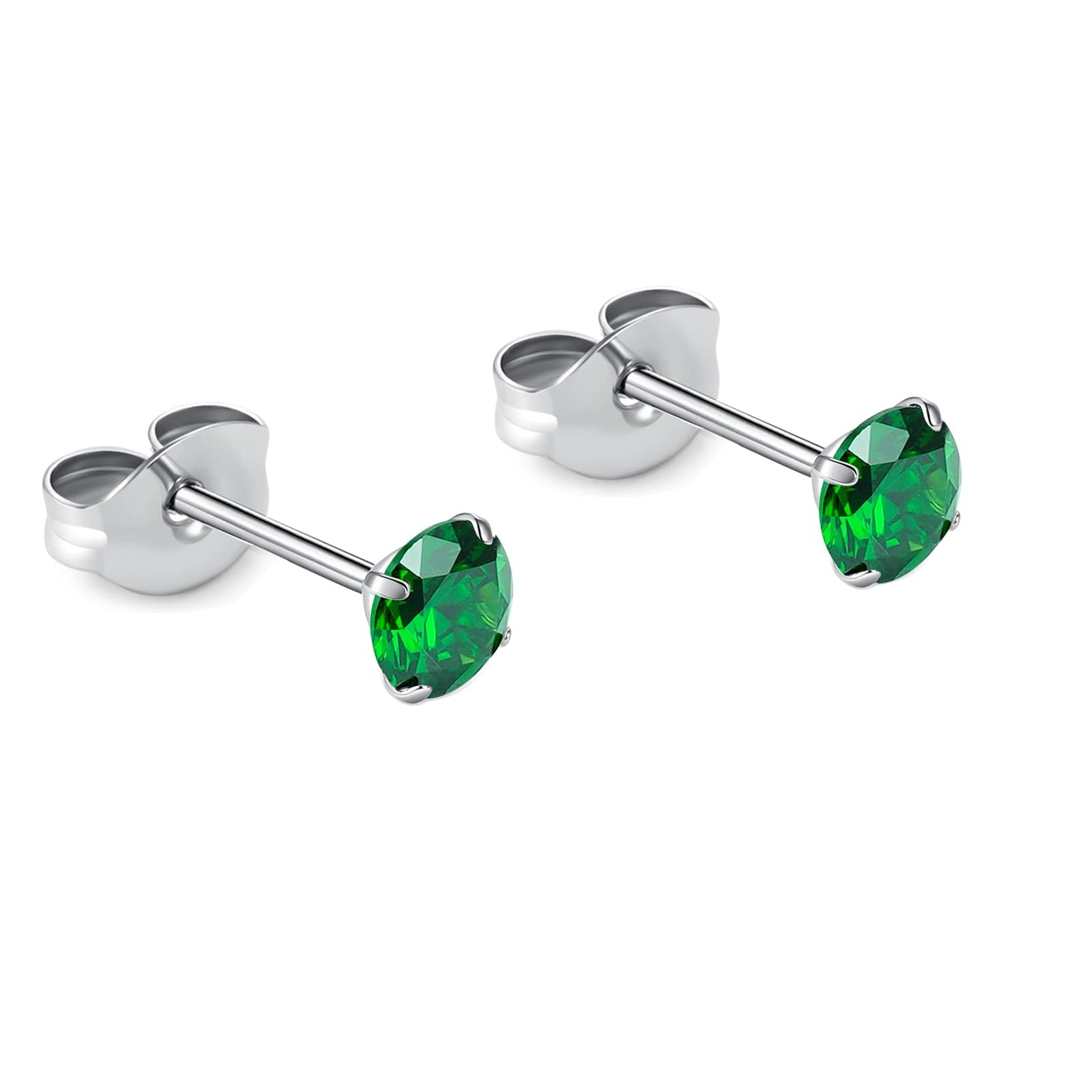 1 Pair Implant Grade Titanium Stud Earrings Set Hypoallergenic 3mm 4mm 5mm 6mm Cubic Zirconia G23 Titanium Earring Studs for Women Men for Sensitive Ear (4mm green)