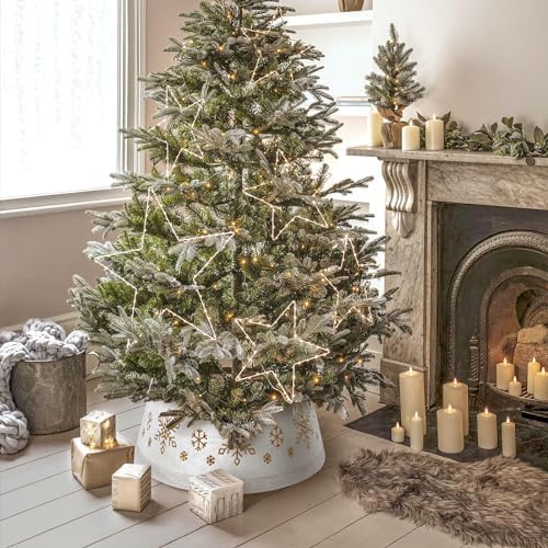 NIBESSER Christmas Tree Collar 30 Inches Plush Tree Skirt Ring with Silver Snowflake Tree Basket Plastics Sheets with Collar Cover Holiday Home Party Christmas Tree Decoration Xmas Ornaments