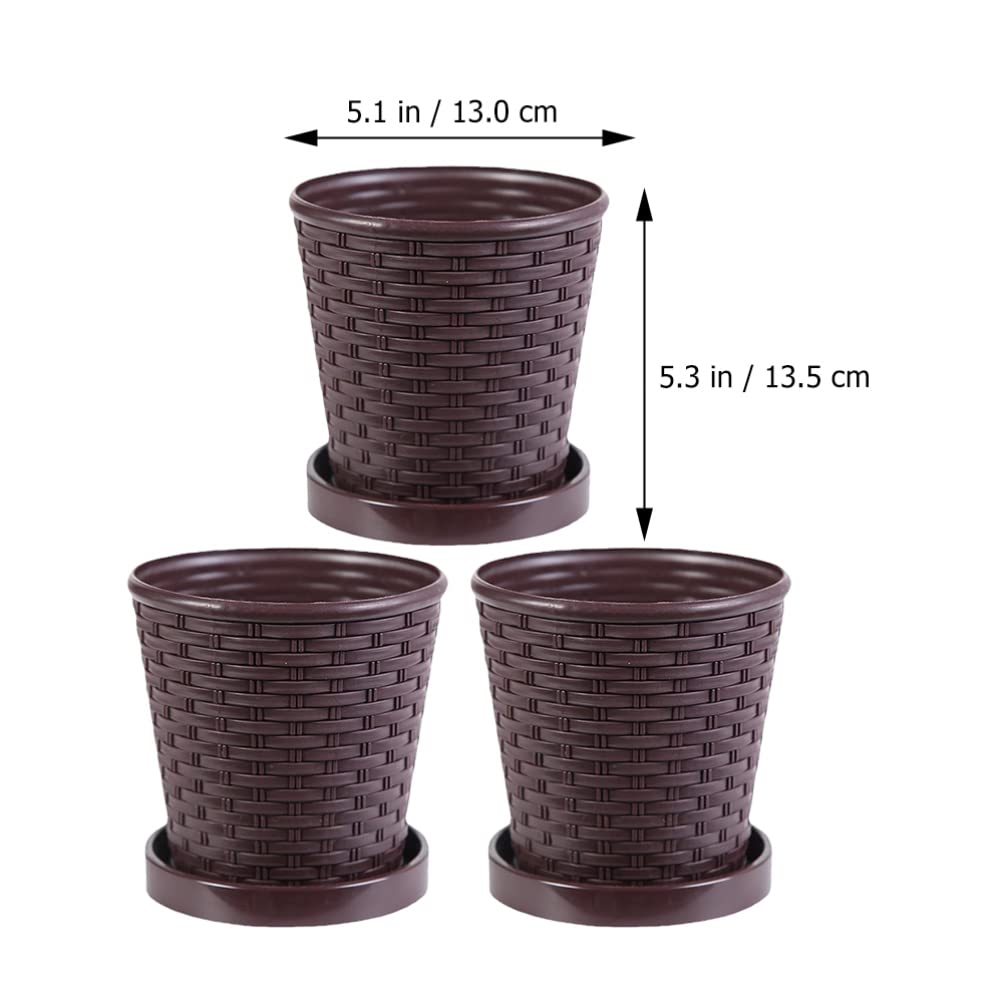LIFKOME 3-Pack Resin Plant Pots with Drainage Trays 5.31In Indoor Outdoor Succulent Planters for Garden Home Office Simple Flower Pots Set