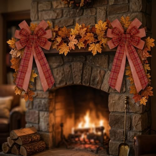 2 PCS Large Fall Bows for Wreath Fall Wreath Bow Tree Topper Bow