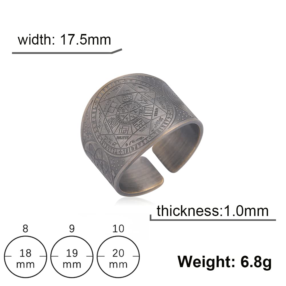 Amaxer Seven Archangels Ring for Men Copper The Seal Of Solomon Tetragrammaton Archangels Protection Ring Statement Band for Men Women (19mm-brown)
