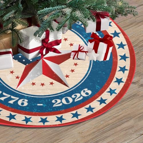 M YESCUSTOM USA 250th Anniversary Patriotic Tree Skirt 48 Inch 4th of July Stars and Stripes Christmas Tree Skirt Ornaments Memorial Day Beach Party Decoration