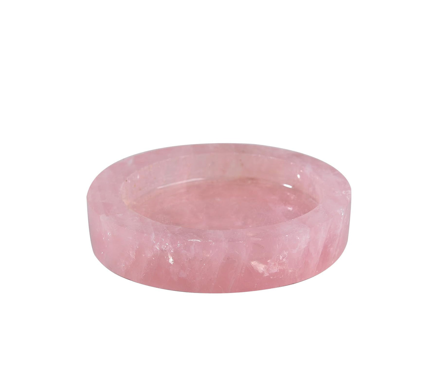 AMOYSTONE Rose Quartz Candle Holder (Pink) Large 4" Round Plate with Dual Use as Coaster & Charger for Jewelry - Natural Crystal Candle Tray for Bedroom, Bathroom, Wedding Decor