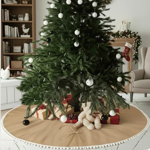 Syhood 60 Inch Christmas Tree Skirt Fall Linen Burlap Tree Skirt, Khaki