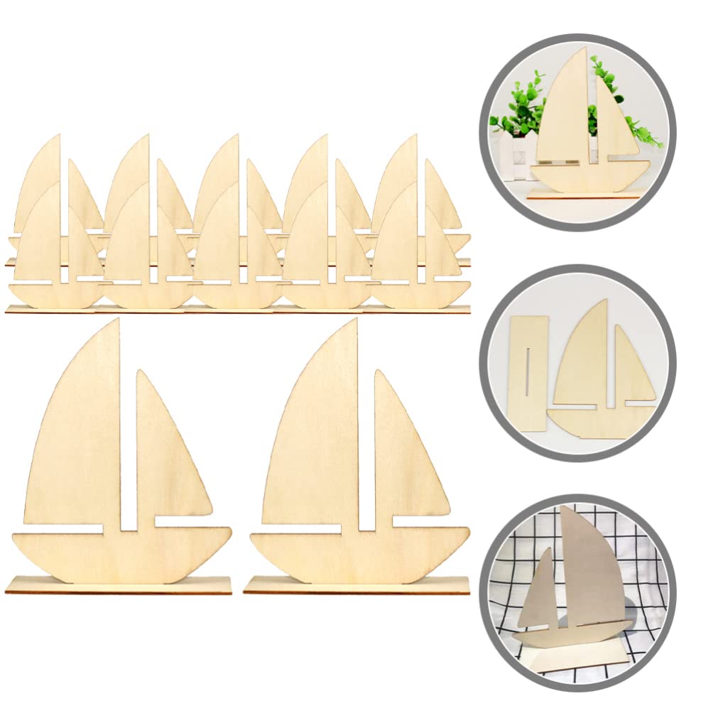 10pcs Sailboat Wood Slices Unfinished Wood Cutouts Rustic Blank Wood Sailing Slice Pieces Ornaments Hanging Embellishments for Beach Ocean Theme Party DIY Art Crafts Projects
