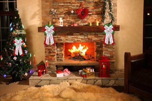 Hying Large Christmas Bows for Wreath, Christmas Wreath Bow Glitter Green Red White Burlap Bows Xmas Tree Topper Bows Ornaments for Front Door New Year Christmas Party Decoration Supplies