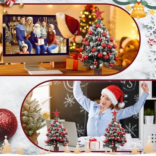 RoundFunny 25 Pcs Mini Christmas Balls Ornaments Set 1.57 Inch Christmas Day Ball Topper Star Tree Hanging Ornaments for Party Decoration(Red)
