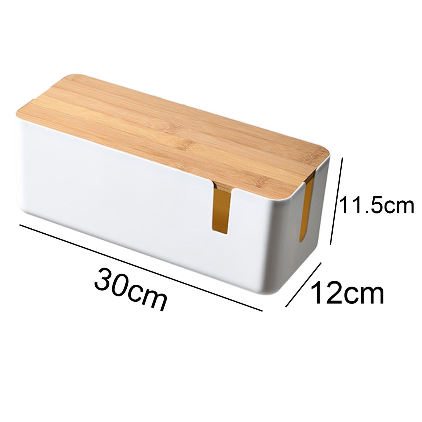 Changsuo Small Cable Management Box with Bamboo Lid for Extension Cord Power Stripe Surge Protector Wire Concealer Organizer Cover Hider (White)