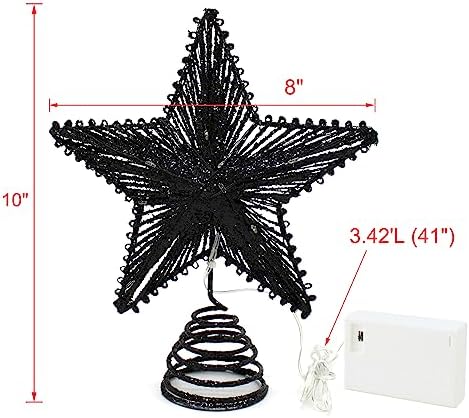 CVHOMEDECO. Tree Top Star with Warm White LED Lights and Timer for Christmas Ornaments and Holiday Seasonal Décor, 8-Inch (Black)