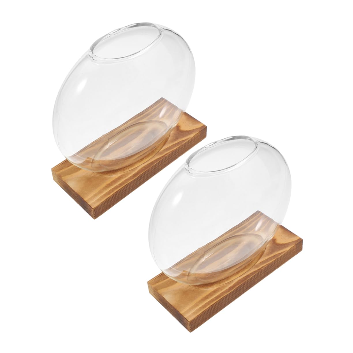 VALICLUD 2pcs Glass Planter: Transparent Glass Vase with Wooden Stand Hydroponic Plant Propagation Station - Stylish Terrarium for Home and Office Decor