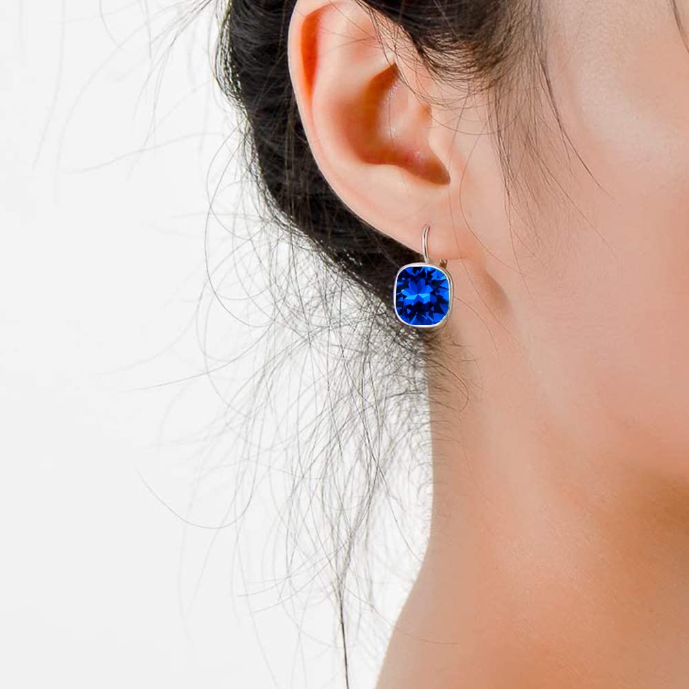 AOBOCO Sterling Silver Navy Blue Crystal Earrings, 0.90 in x 0.55 in, 3.2 g