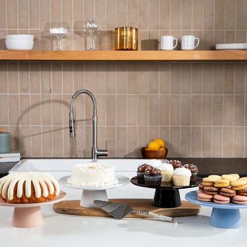 The Cake Stand – 10 Inch Gloss Ceramic Pedestal Cake Stand, Modern Footed Dessert Stand for Cakes, Cupcakes, Cookies & More (Black) - color: Black